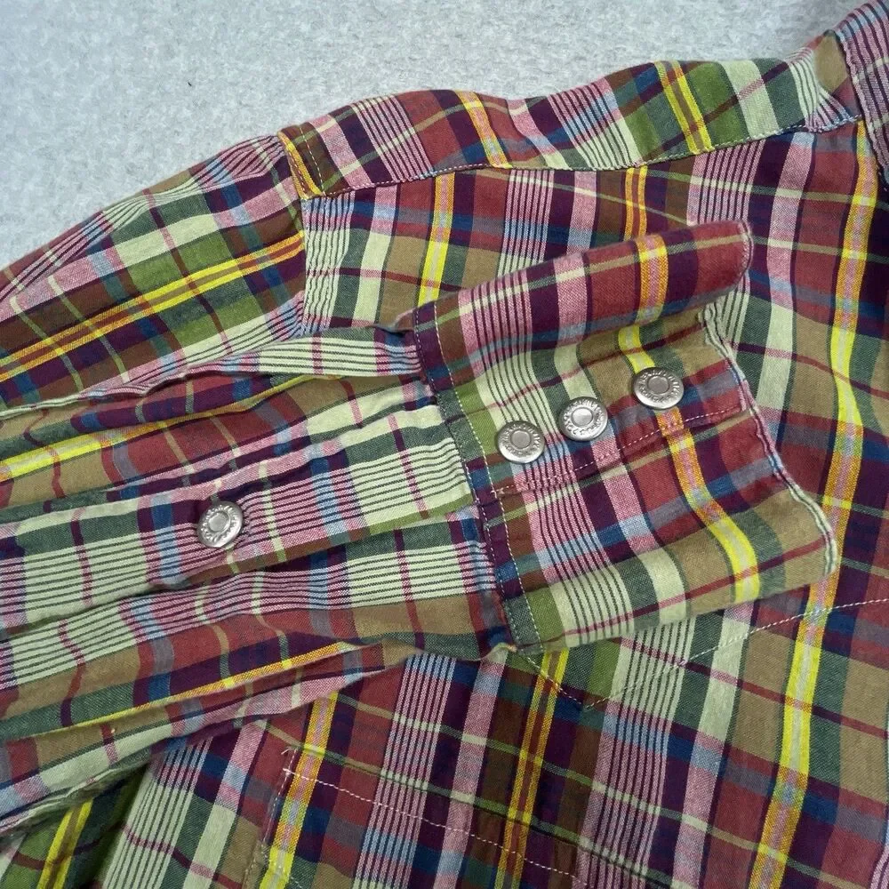 Vintage Polo Ralph Lauren RL Western Shirt Mens Medium M Plaid Metal Snap Cowboy